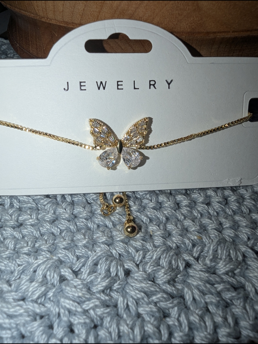 Gold Butterfly Necklace with Sparkling Crystal Wings